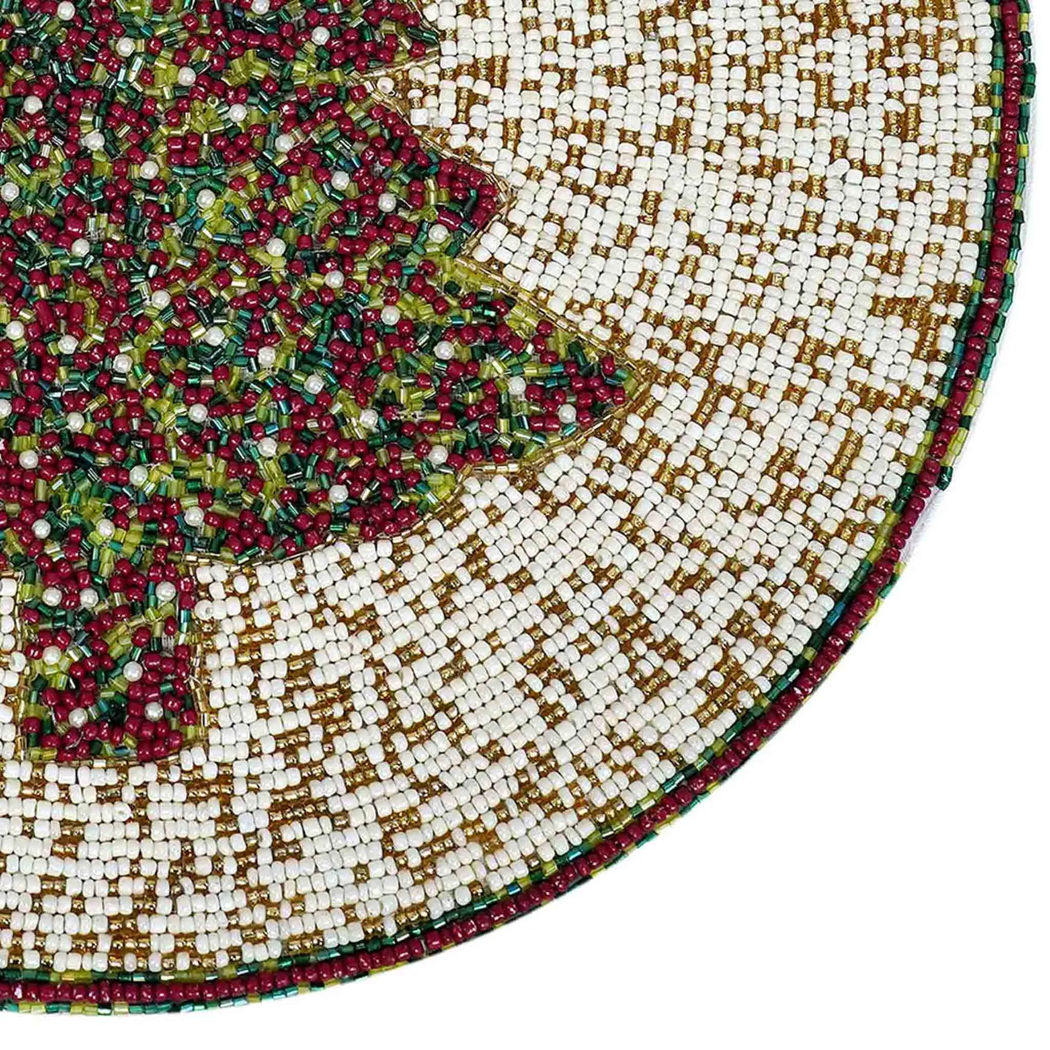 Fir Sure Christmas Beaded Placemat in Cream & Red, Set of 2