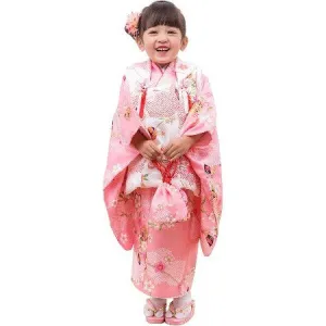 Full Kimono Set for 3 Years Old Pink Sakura Shichigosan/New Years Ceremony