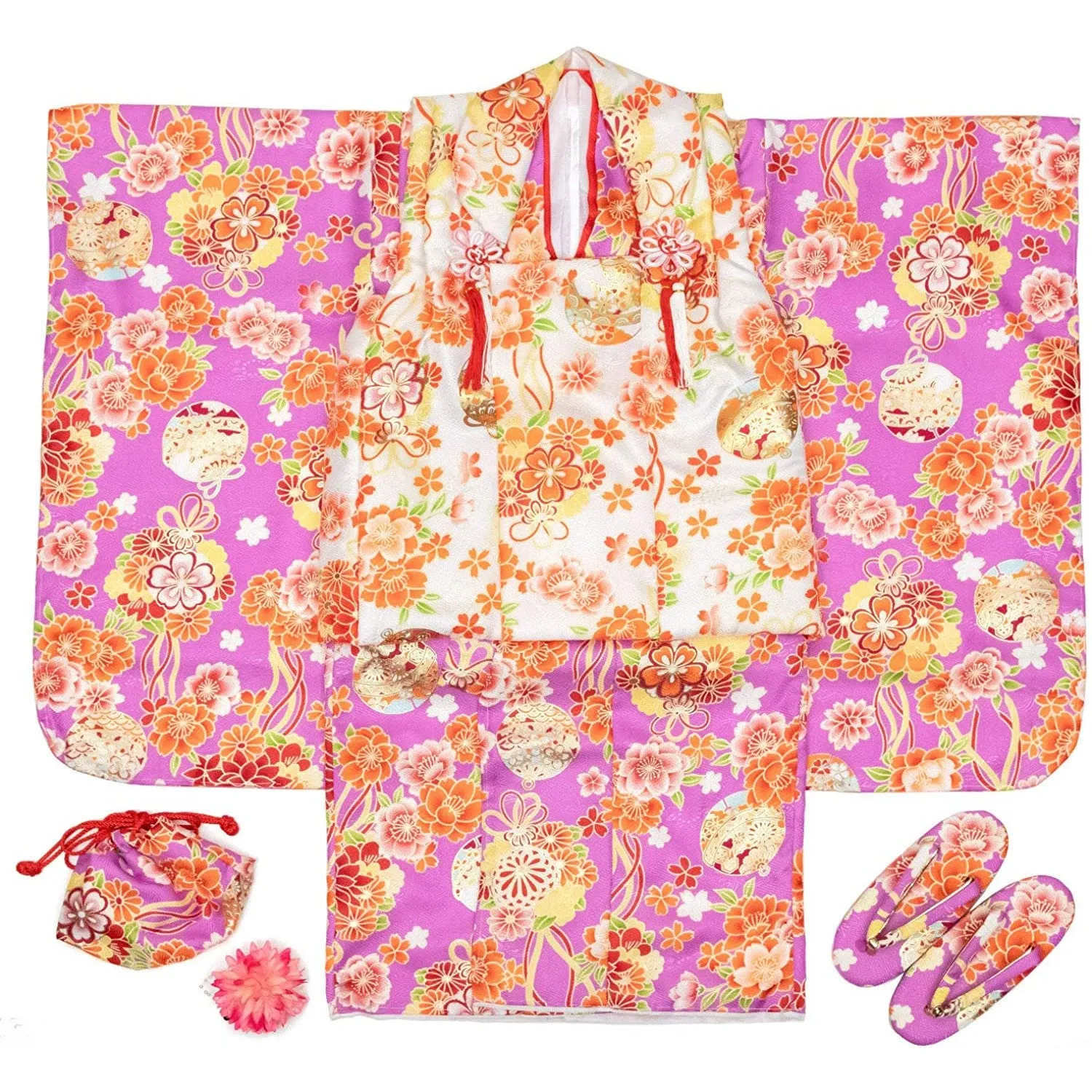 Full Kimono Set for 3 Years Old Purple Shichigosan/New Years Ceremony