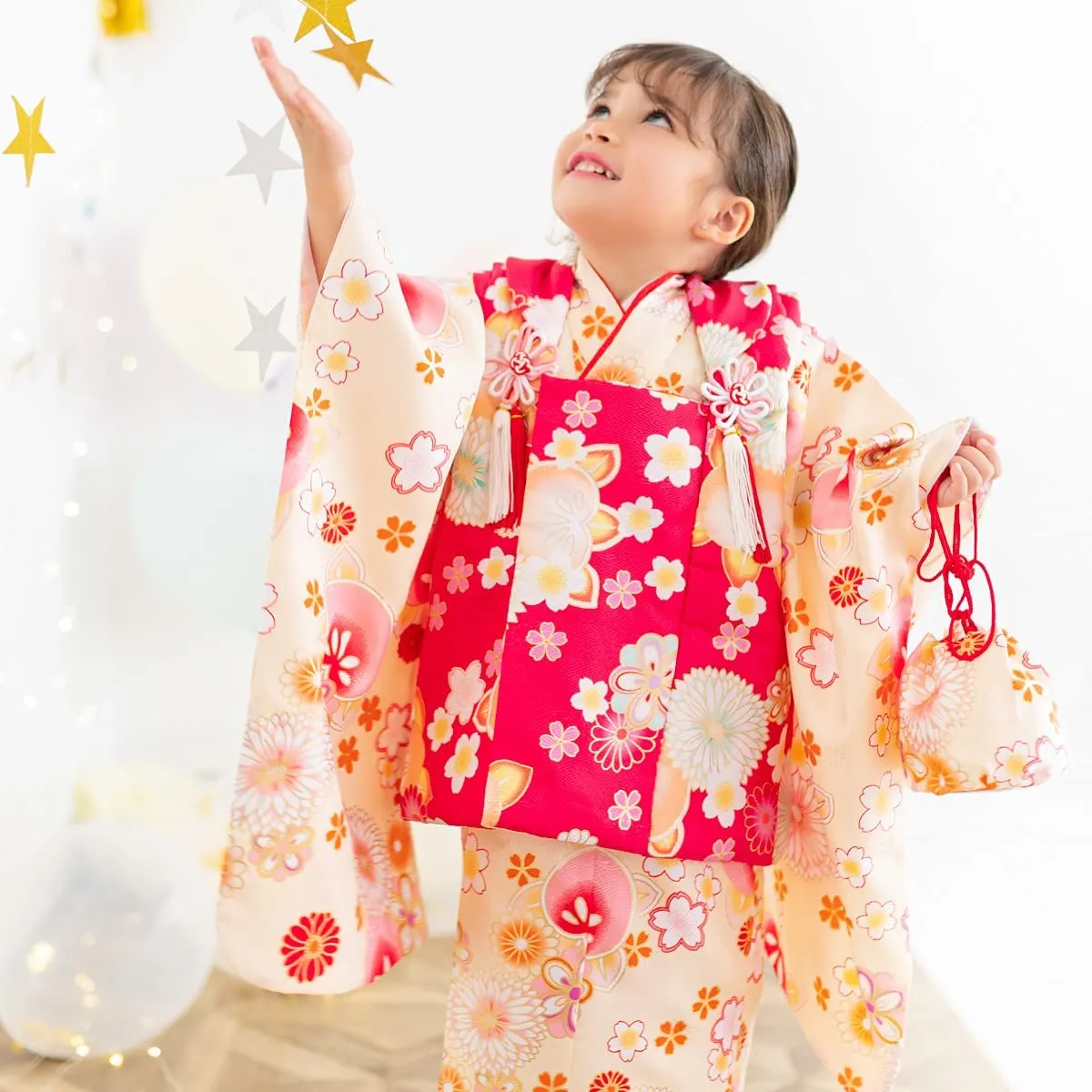 Full Kimono Set for 3 Years Old Yellow & Pink Shichigosan/New Years Ceremony