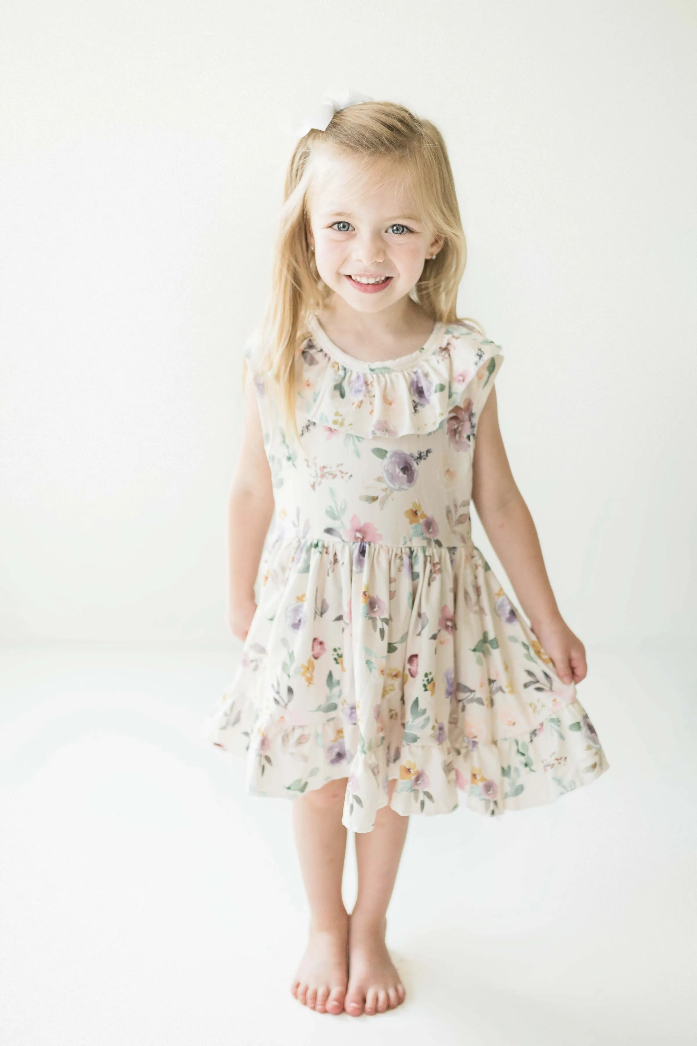 Girls Blush/Tan Watercolor Floral Dress