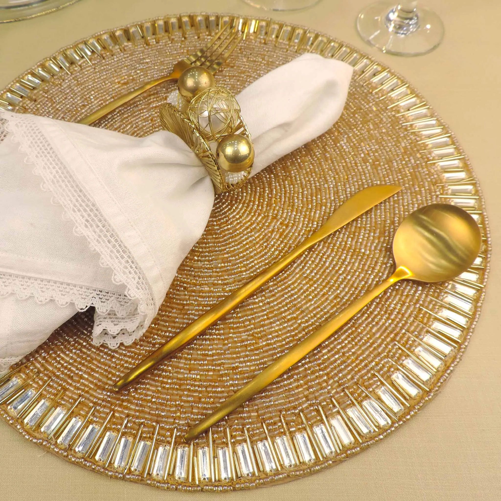 Glam Crystal Beaded Placemat in Gold, Set of 2