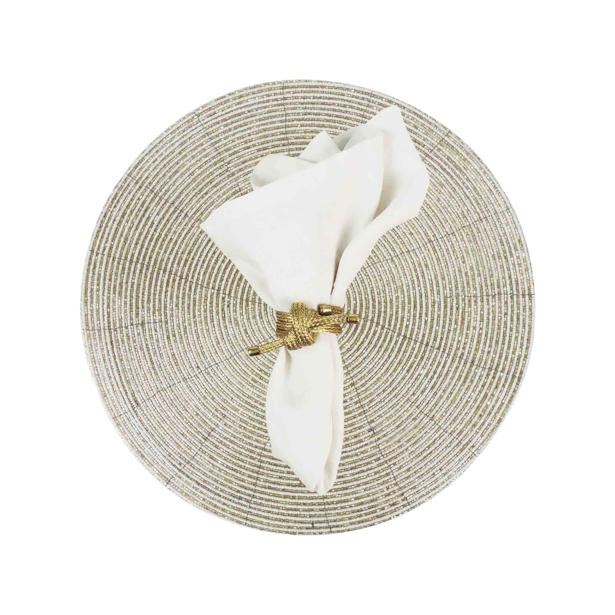 Glass Bead Heirloom Placemat in Gold & Cream, Set of 4