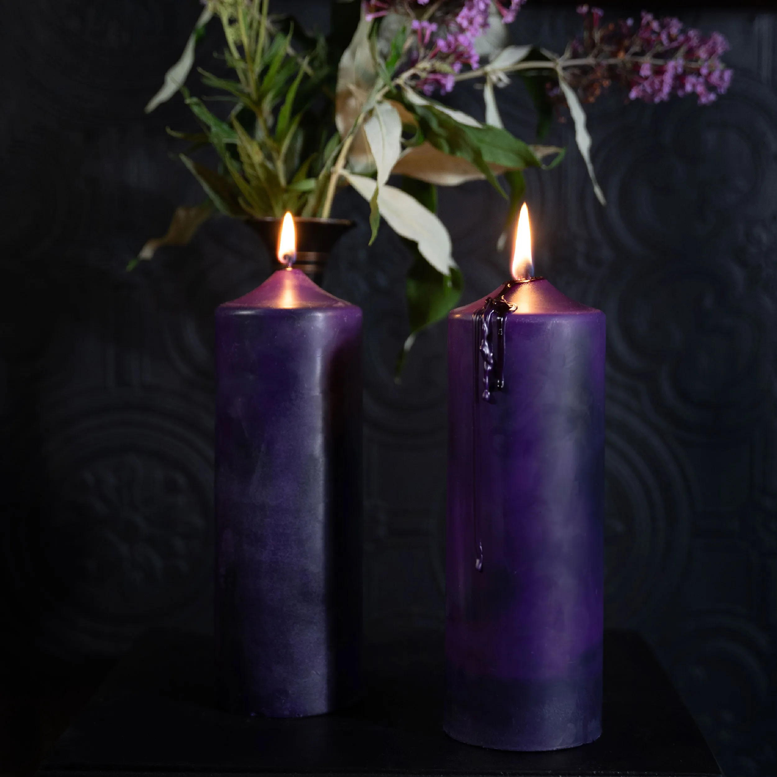 Gothic Pillar Candle - Blackened Purple