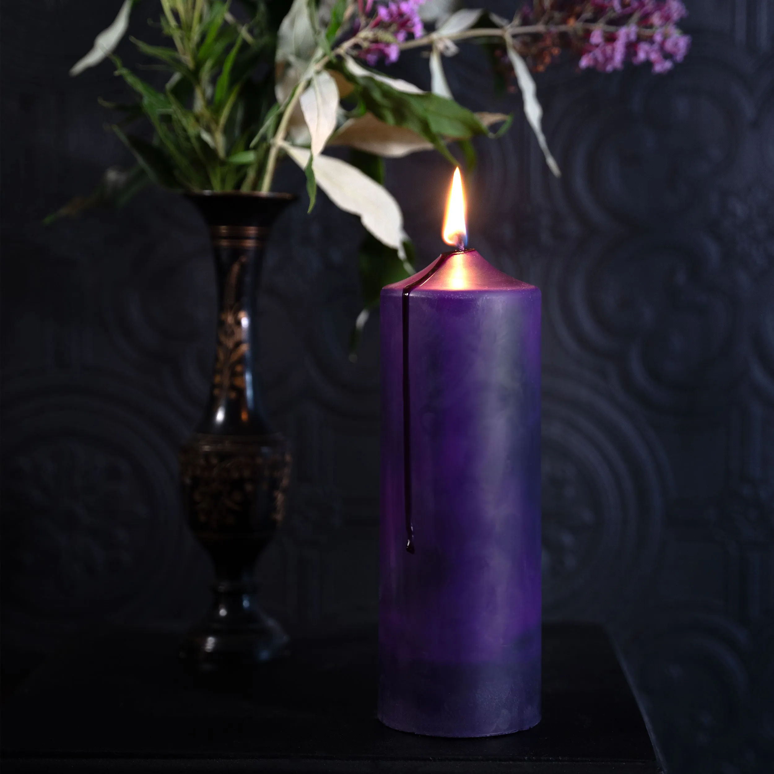 Gothic Pillar Candle - Blackened Purple