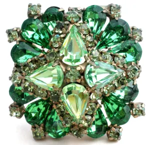 Green Rhinestone Layered Brooch Pin Vintage