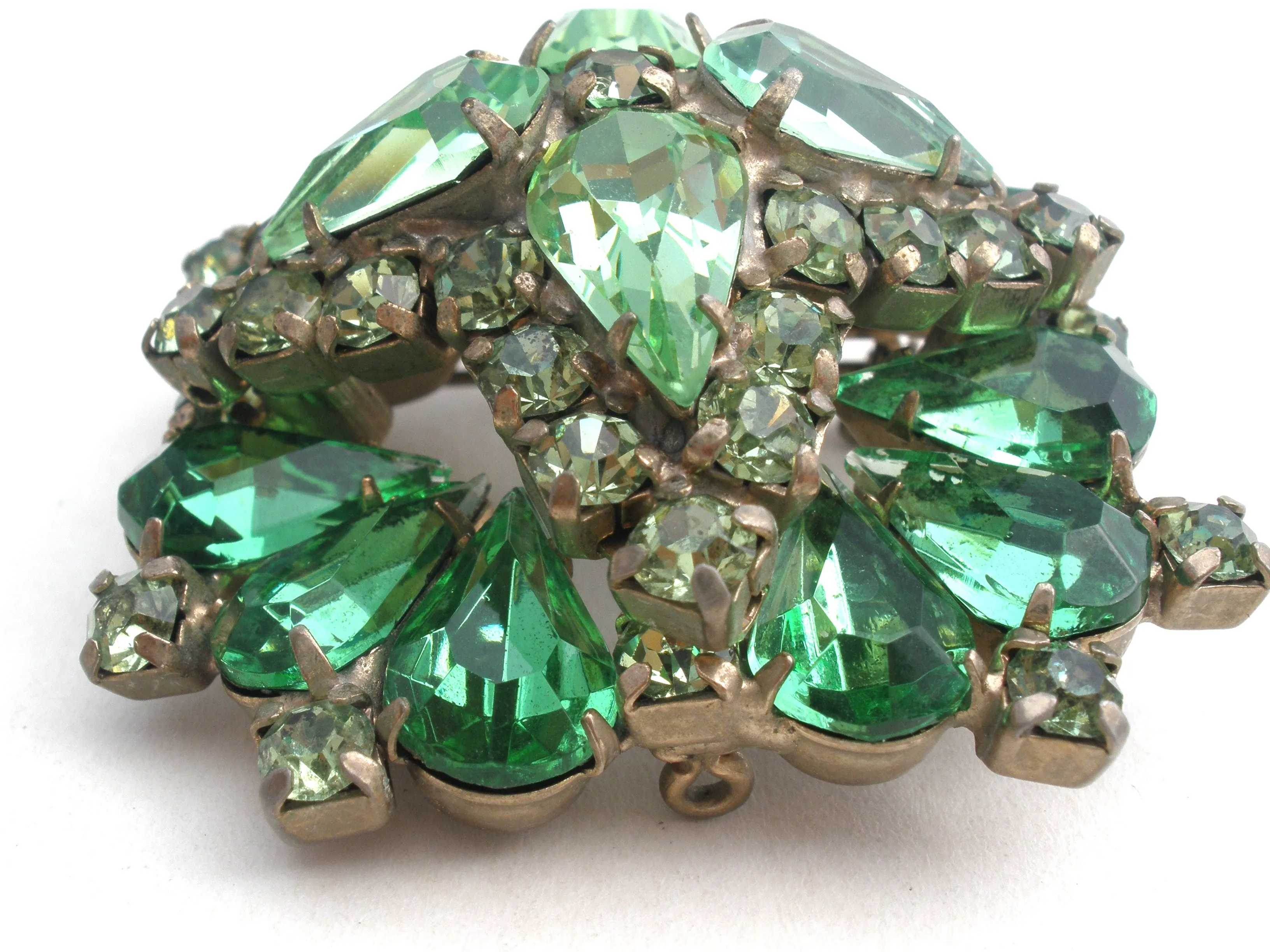 Green Rhinestone Layered Brooch Pin Vintage