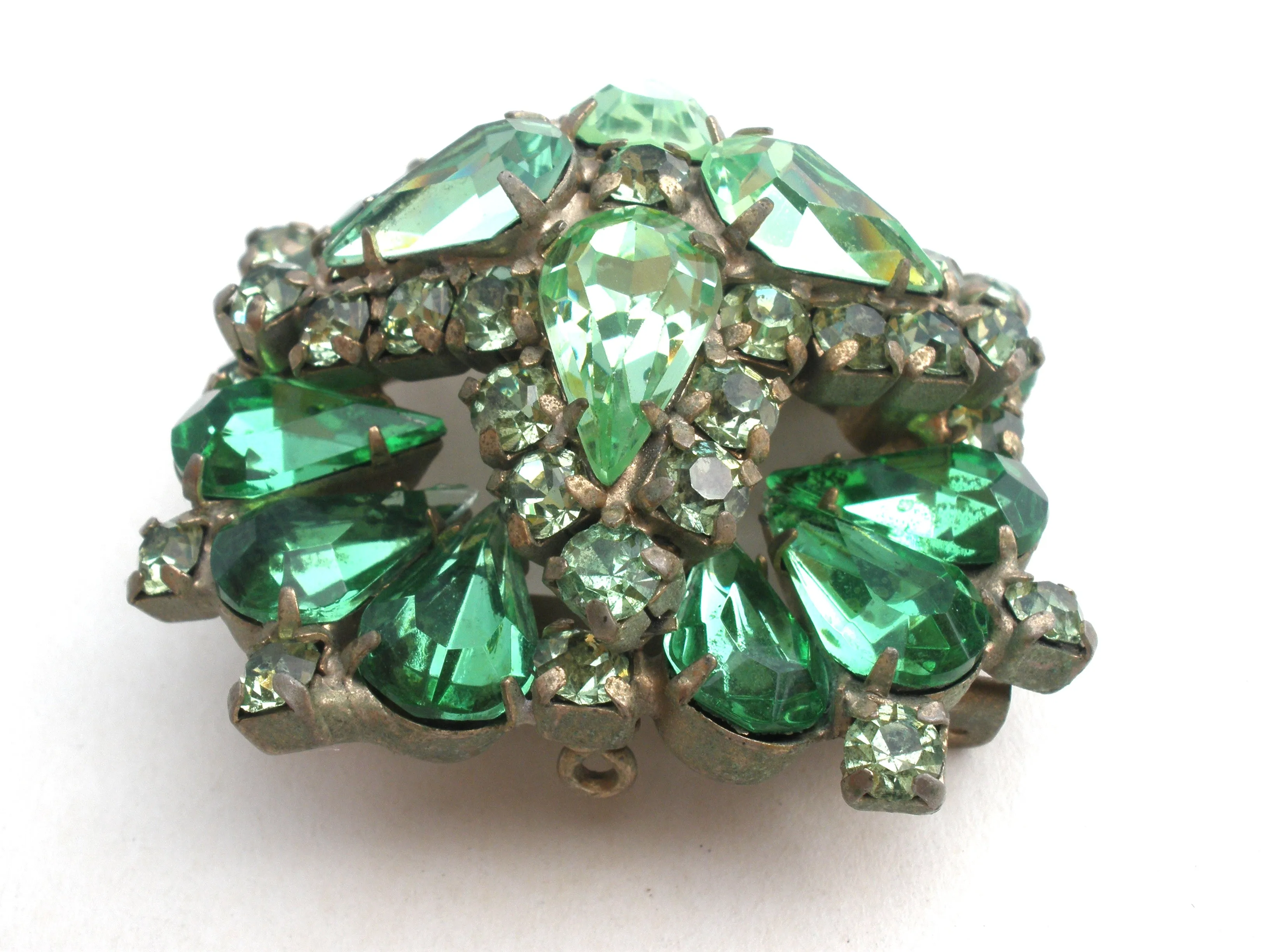 Green Rhinestone Layered Brooch Pin Vintage