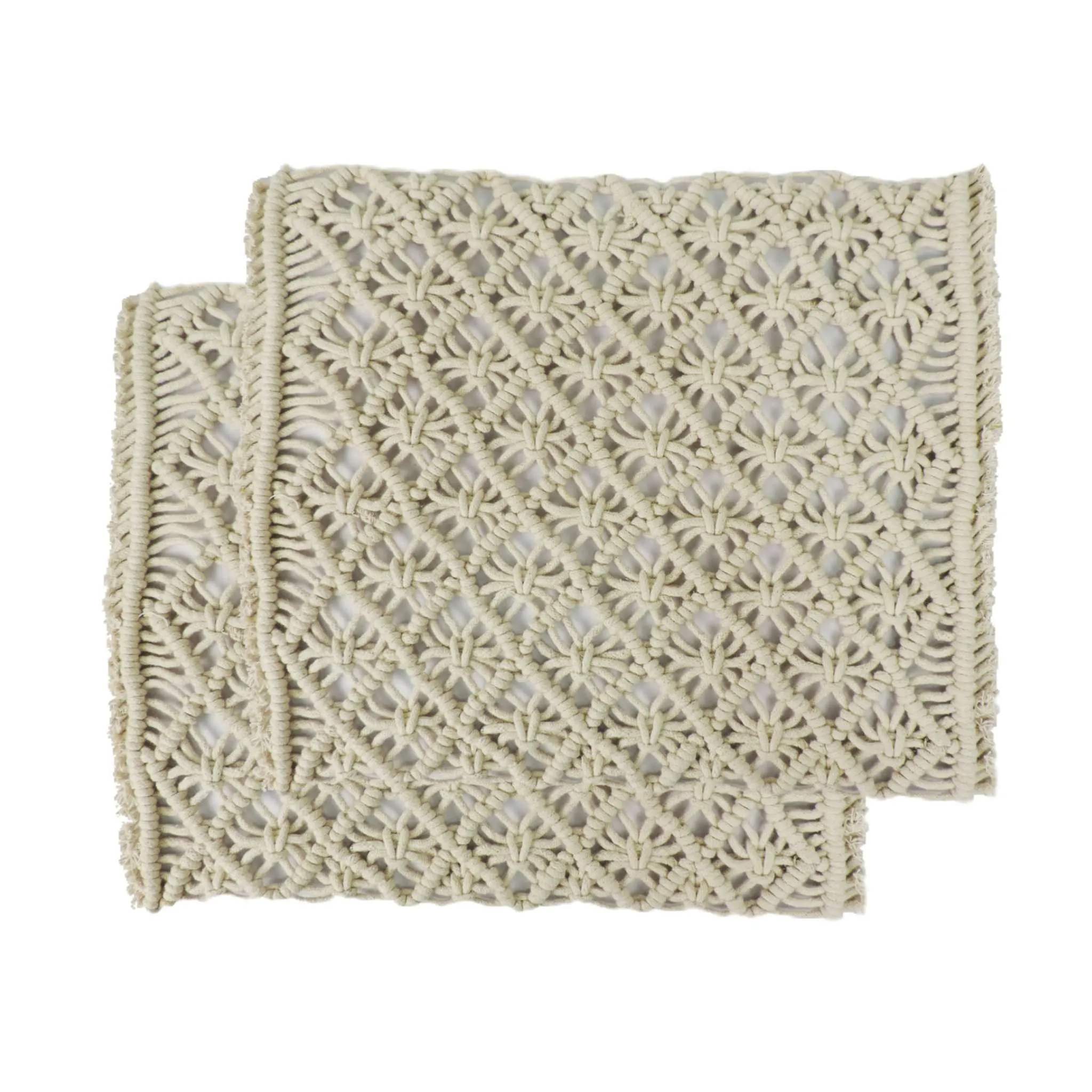 Handmade Cotton Woven Macrame Placemat in White, Set of 2