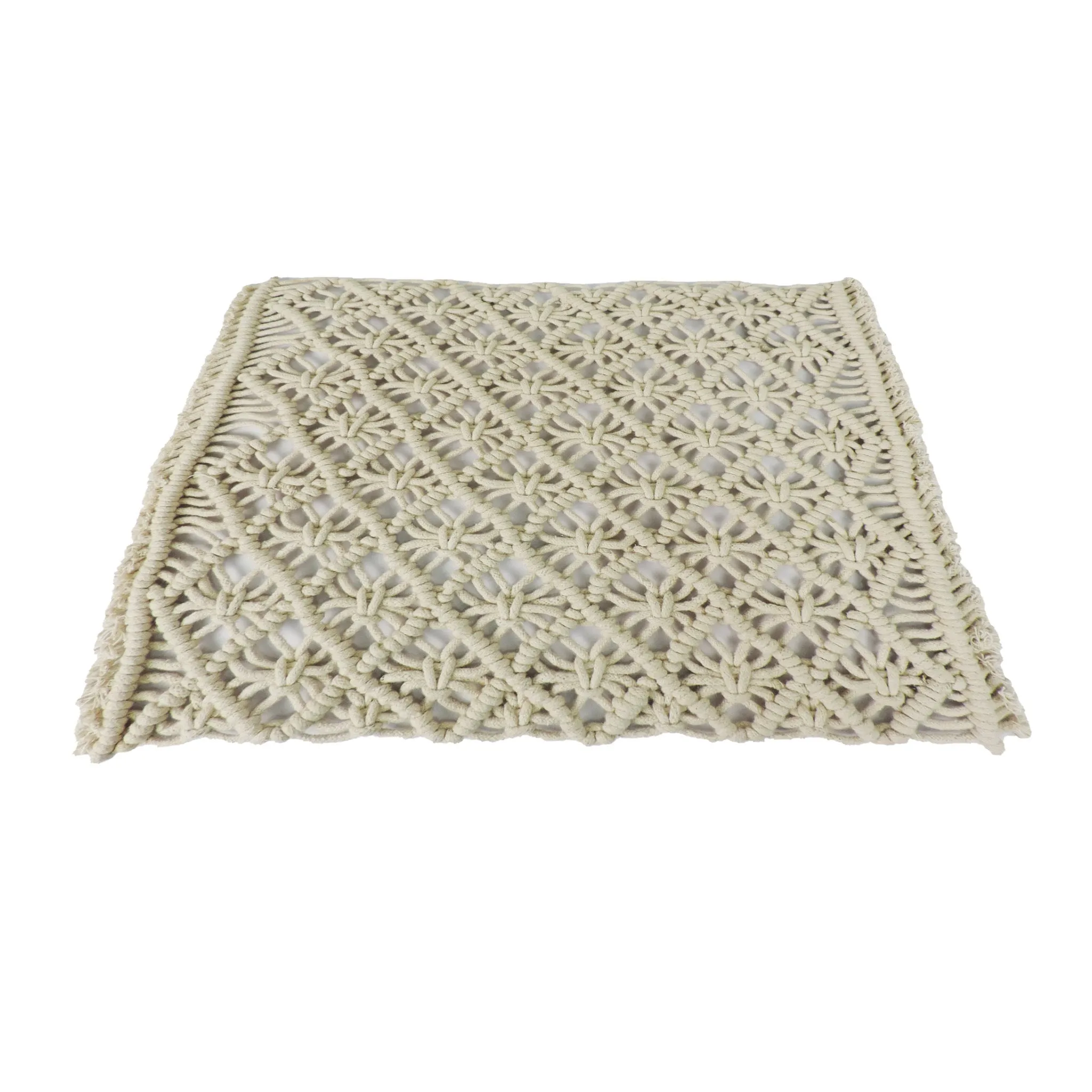 Handmade Cotton Woven Macrame Placemat in White, Set of 2