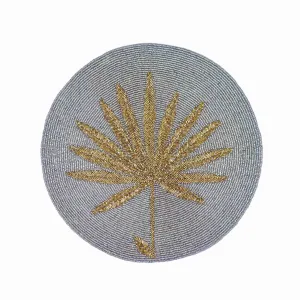 I Be-Leaf Beaded Placemat in Grey & Gold, Set of 2