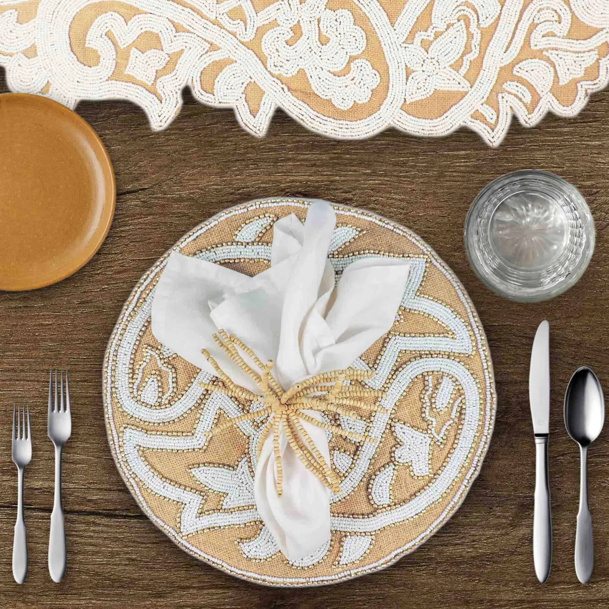 Il Pesce Glass Beaded Placemat in Natural & White, Set of 2