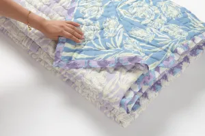 KALP PUSHP Lilac and Sky Silk Cotton Reversible Quilt