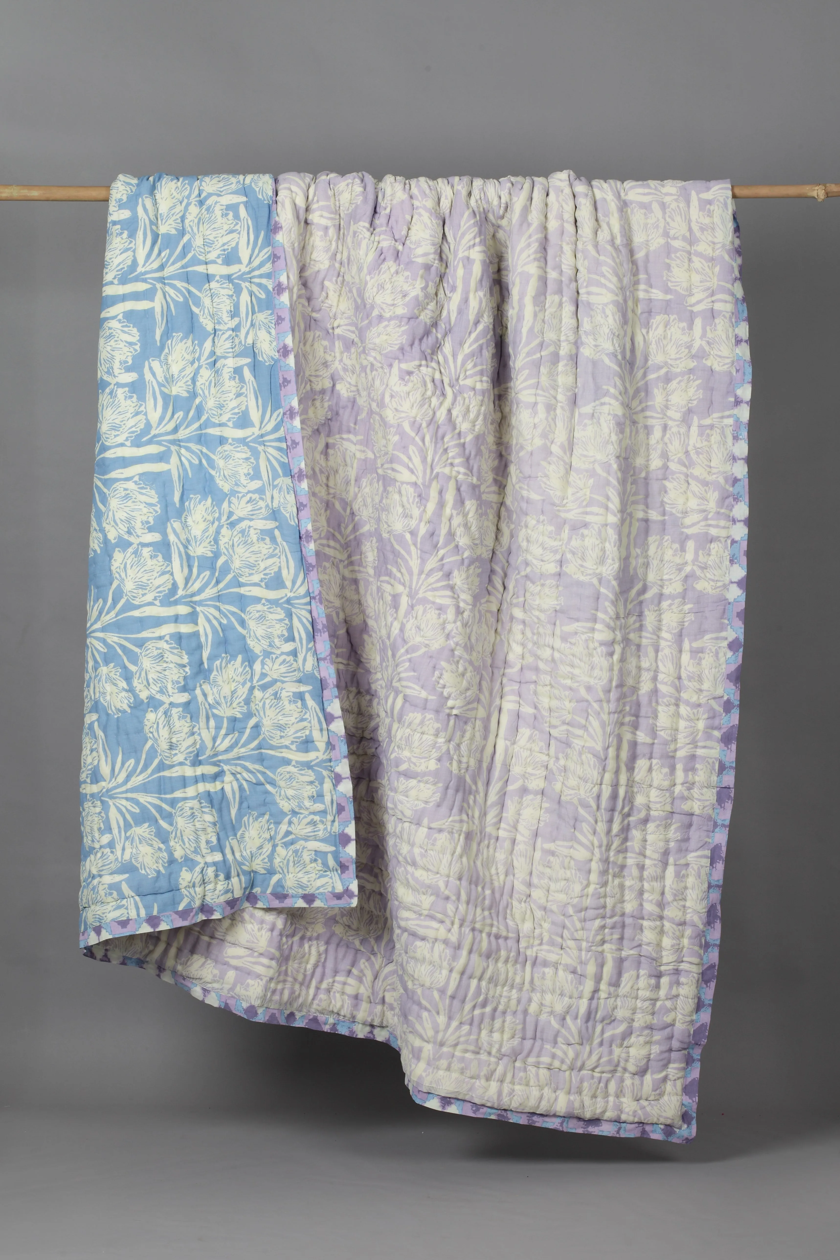 KALP PUSHP Lilac and Sky Silk Cotton Reversible Quilt