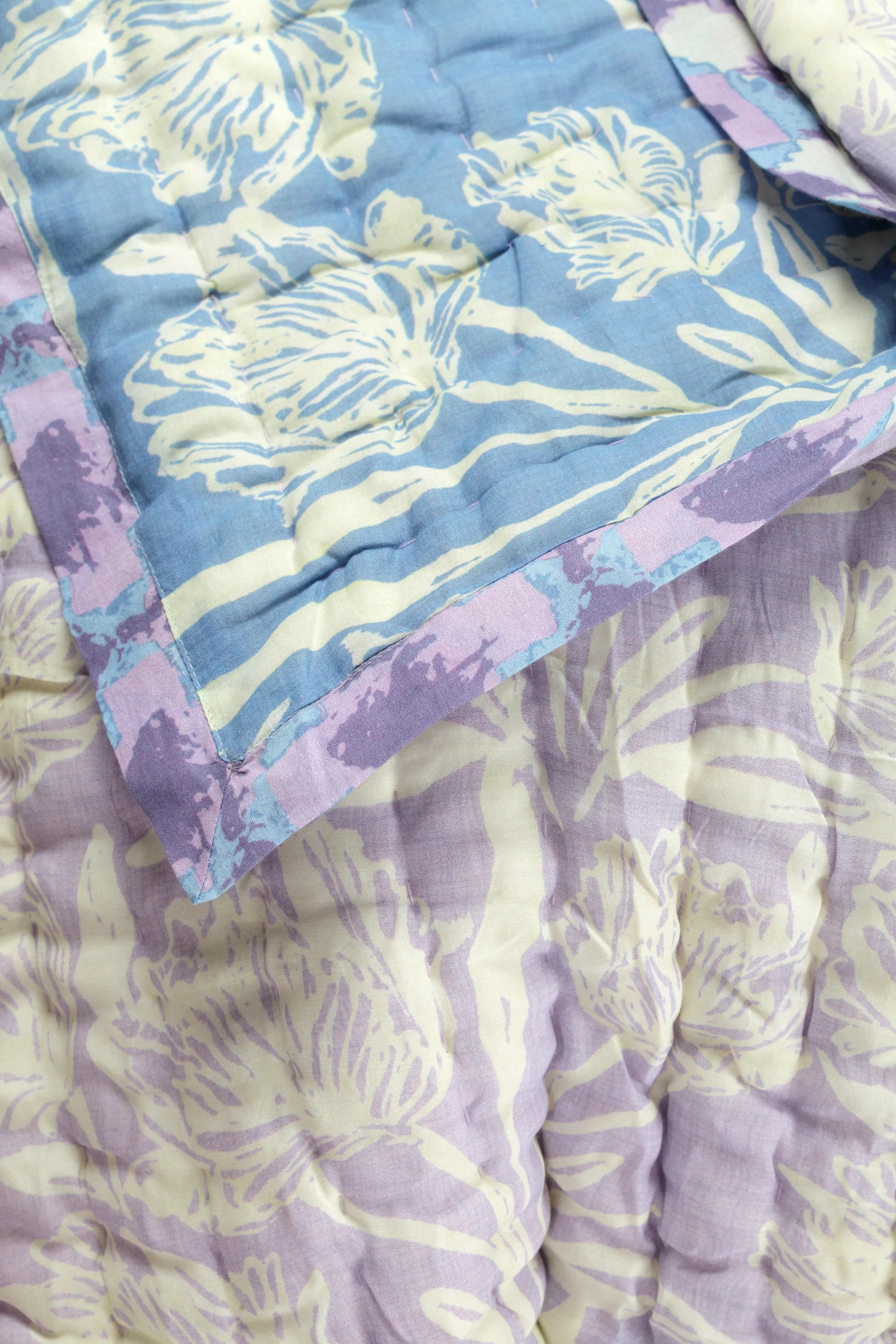 KALP PUSHP Lilac and Sky Silk Cotton Reversible Quilt