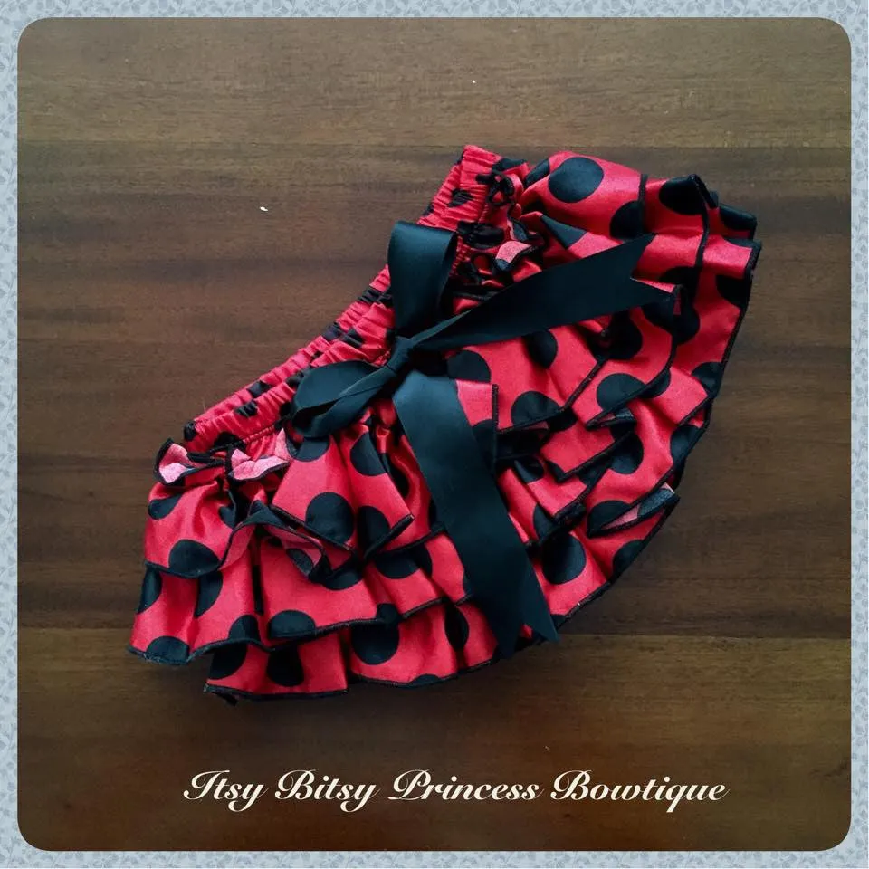 Ladybug Print Satin Ruffle Bum