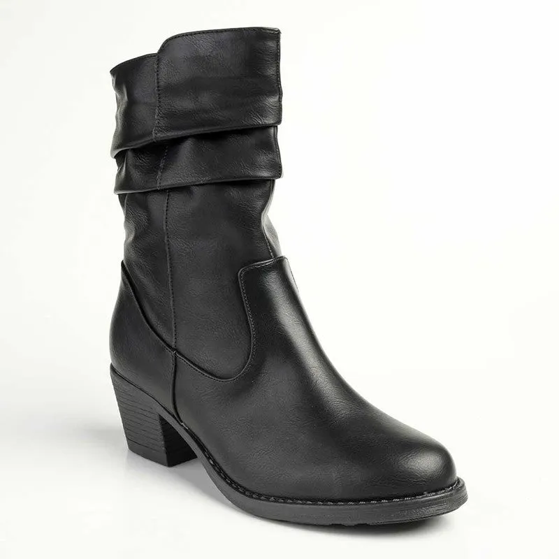 Madison Rouch Block Heel Shaft Boot - Black