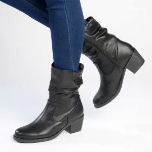 Madison Rouch Block Heel Shaft Boot - Black