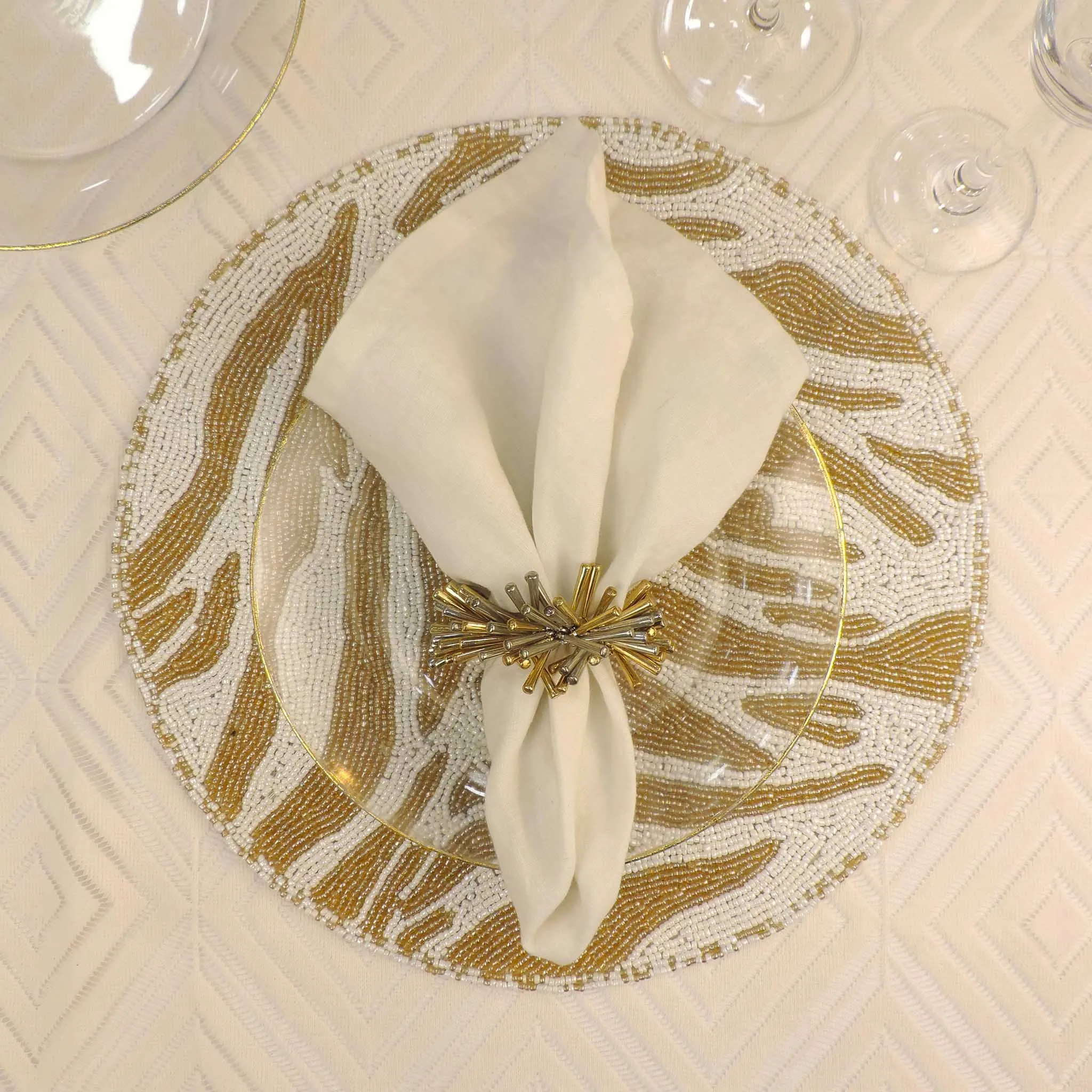 Modern Camo Glass Beaded Placemat in Gold & Cream, Set of 2