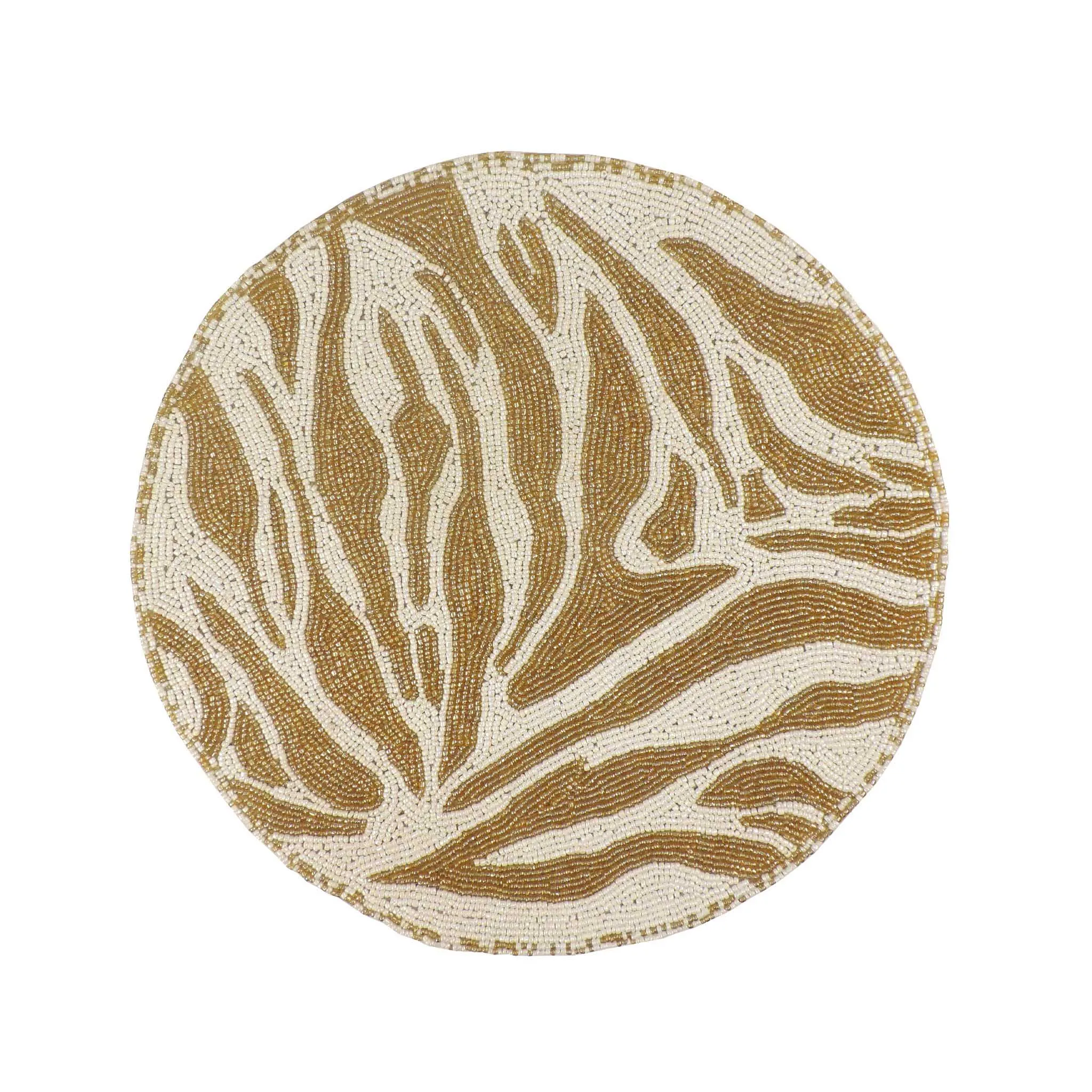 Modern Camo Glass Beaded Placemat in Gold & Cream, Set of 2