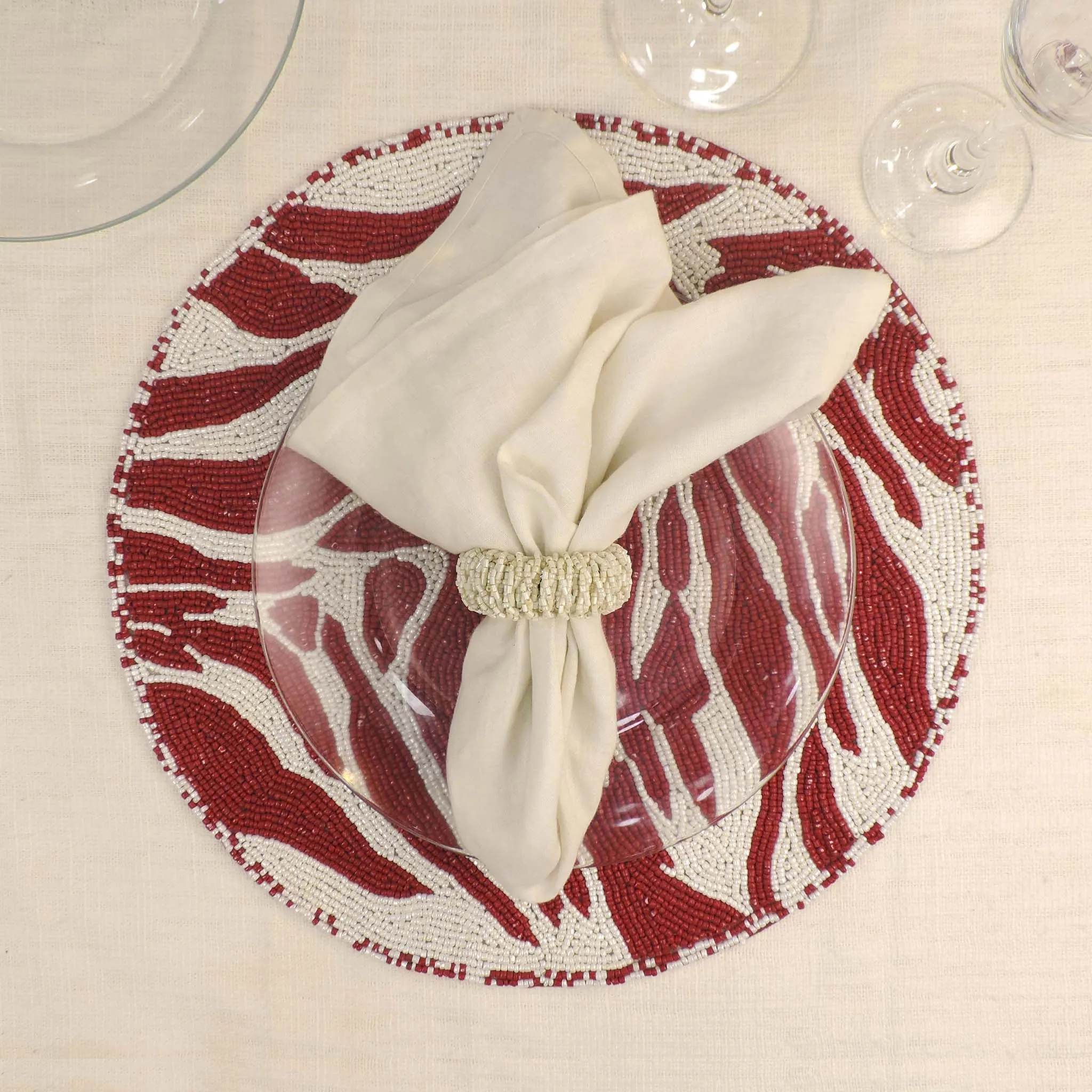 Modern Camo Glass Beaded Placemat in Red & White, Set of 2