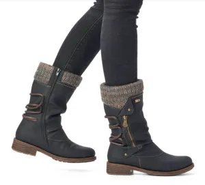 Remonte D8070-01 Mombasa Black Combination Mid-Calf Tex Boots