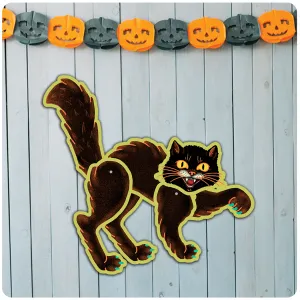 Retro Inspired Halloween Screaming Cat Jointed Cutout Decoration