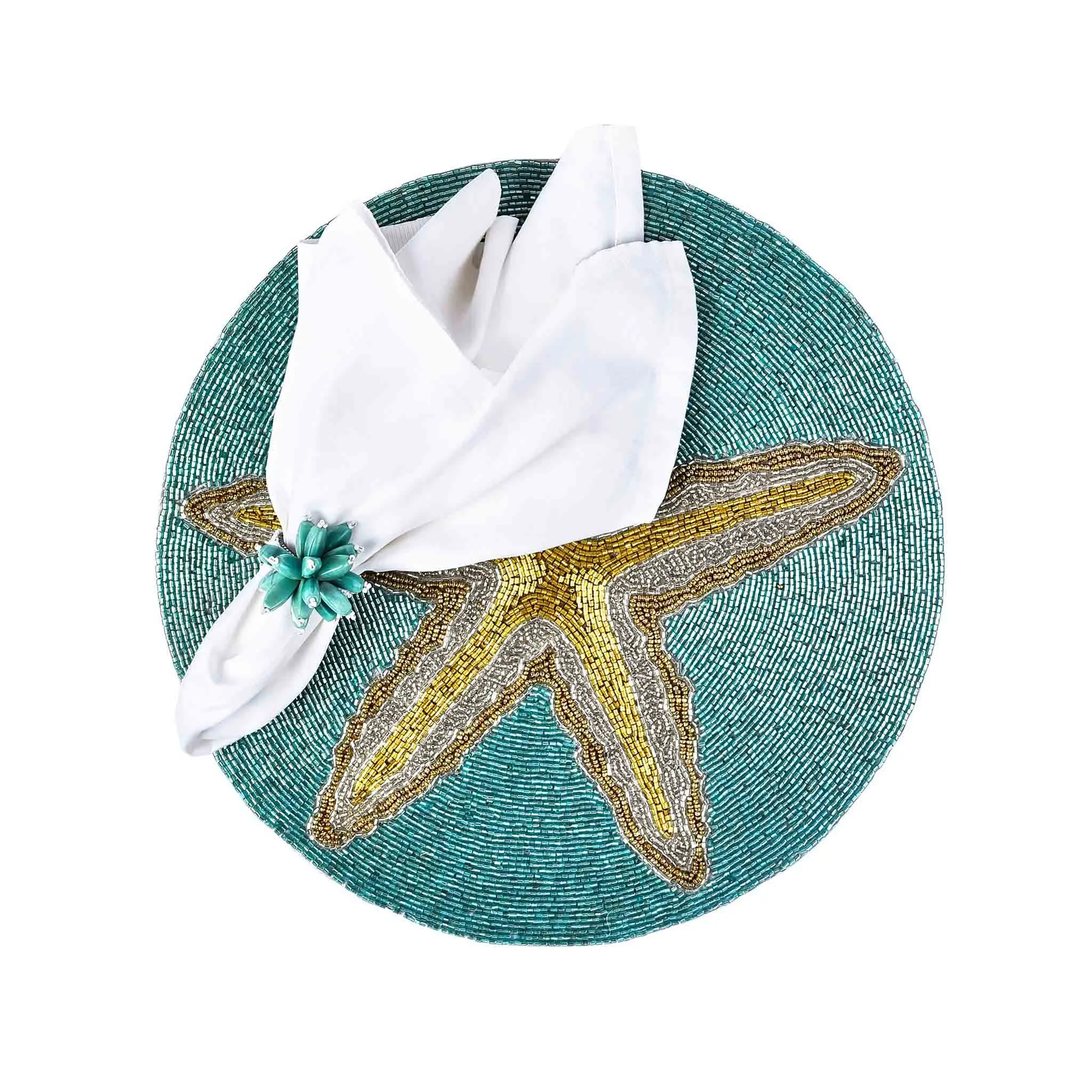 Ringo Starfish Table Setting for 4 - Teal & Gold