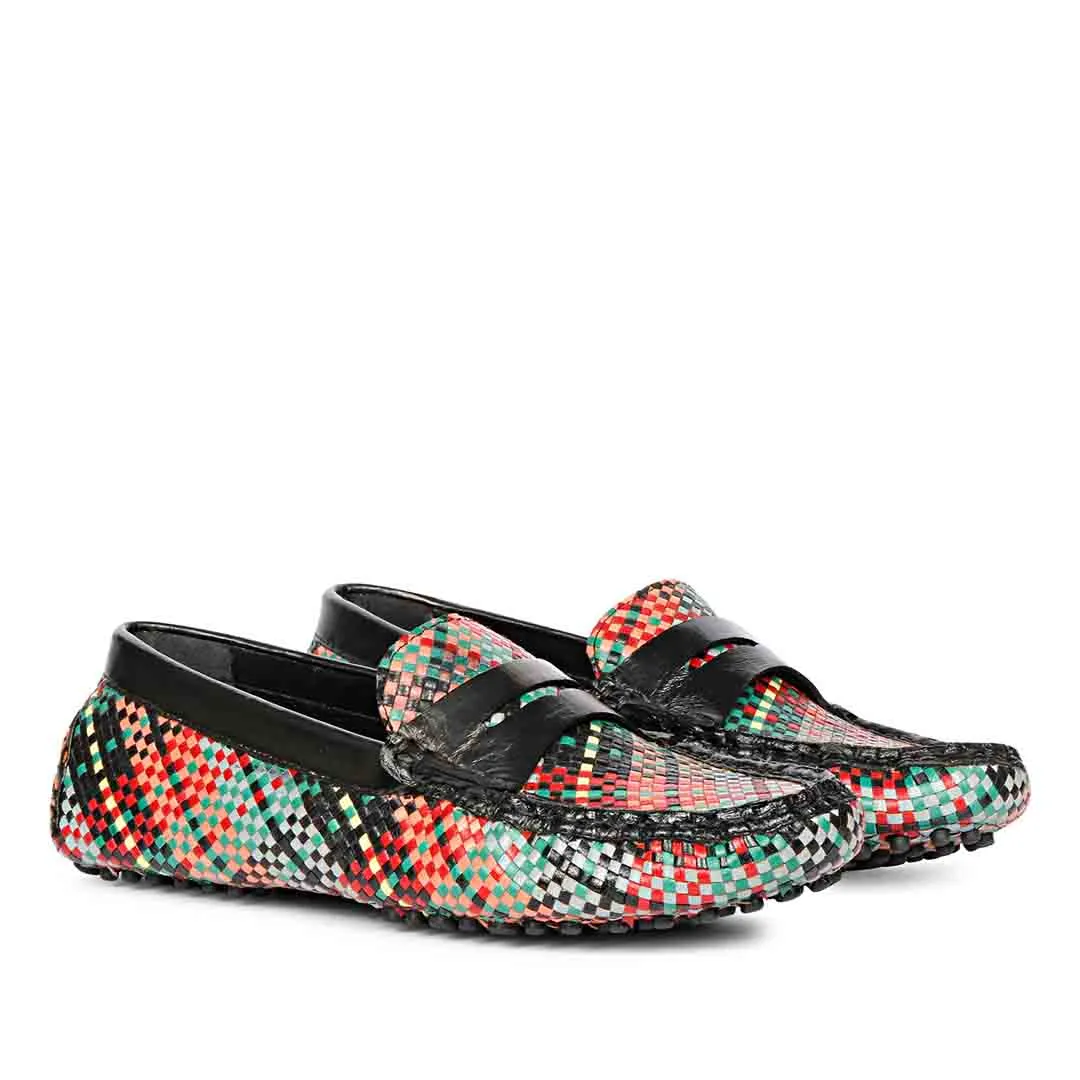 Saint Liana Multi Black Woven Leather Loafers