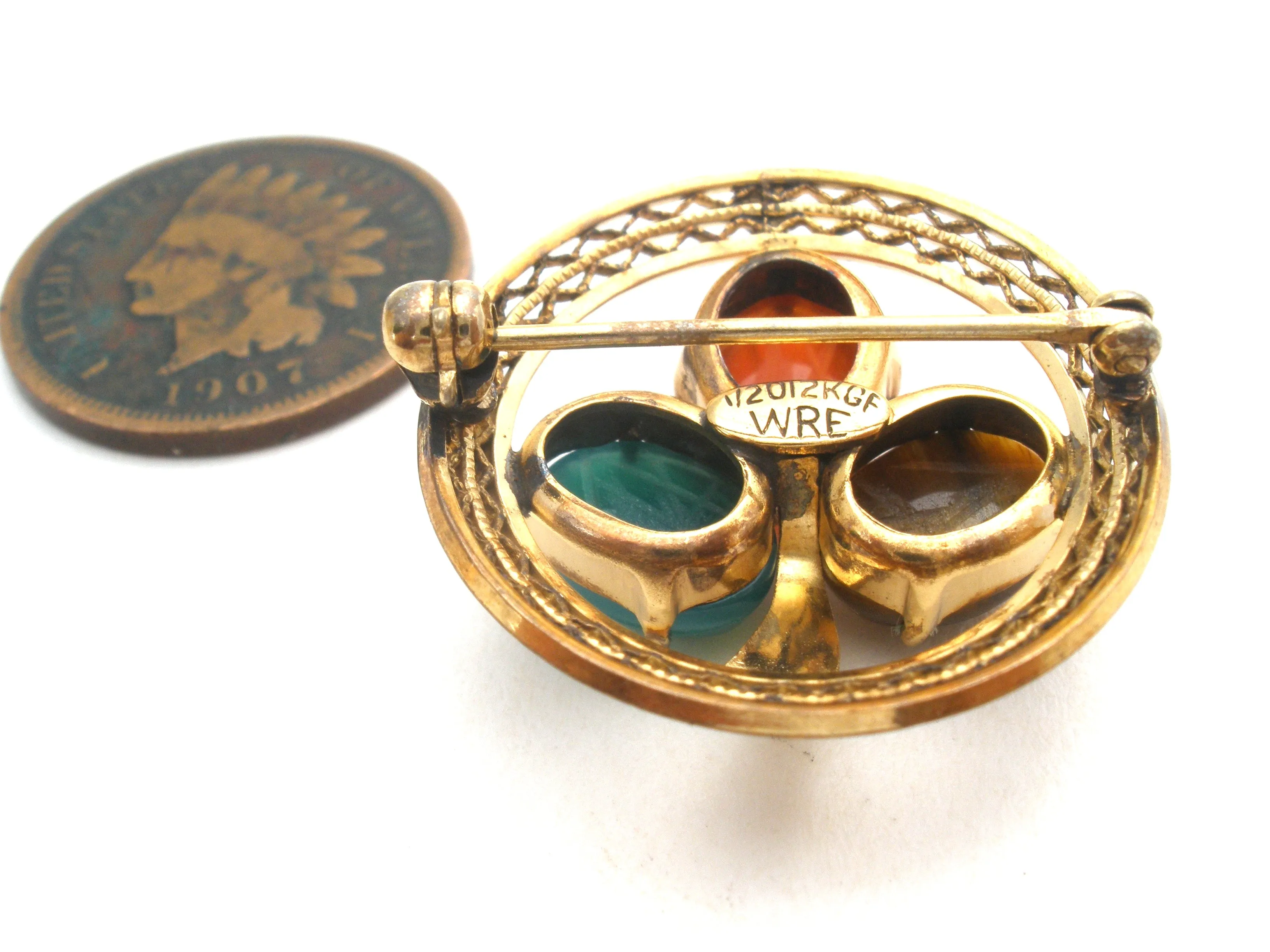 Scarab Beetle Gemstone Gold Filled Brooch Pin