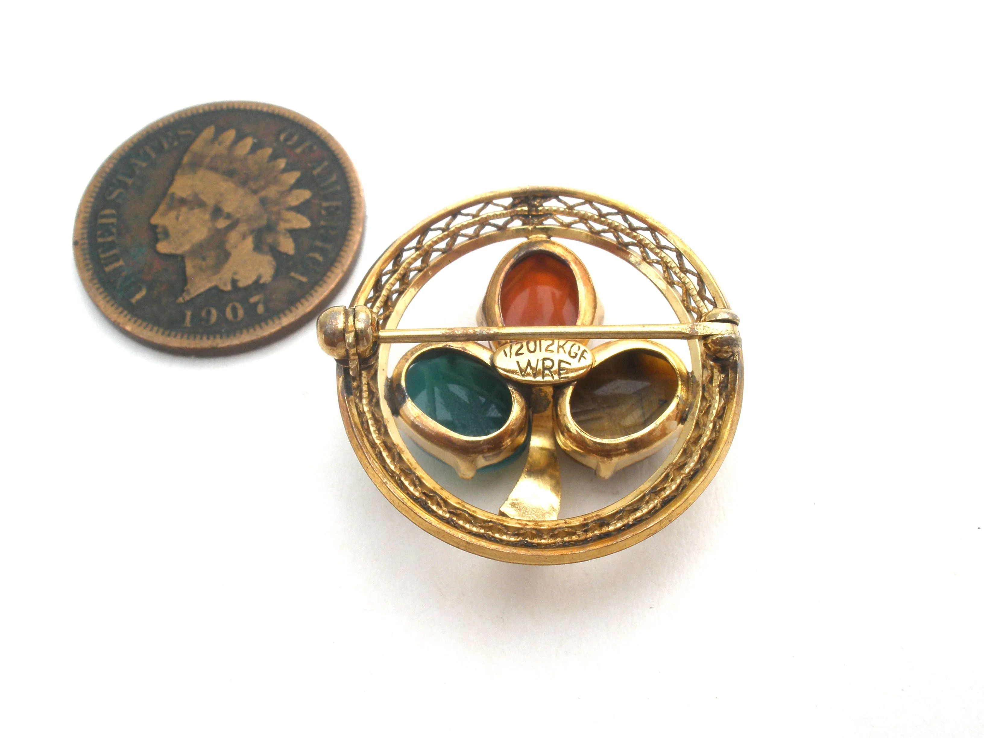 Scarab Beetle Gemstone Gold Filled Brooch Pin