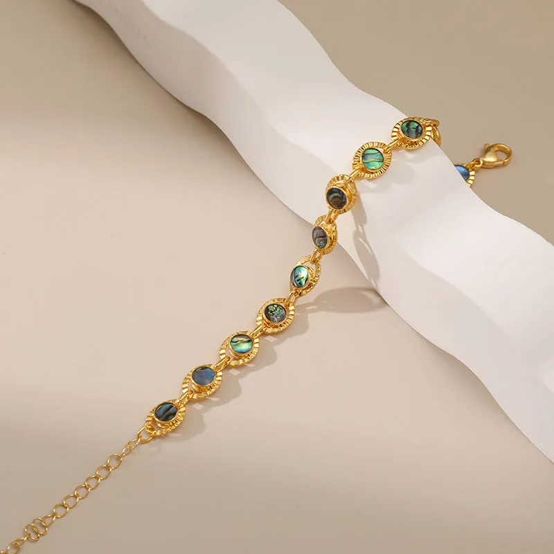 Sisslia New Elegance Natural Opal Bracelets Copper Plated With 18k Gold Abalone Shell Pearl Chain Bracelets For Girls