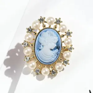 SISSLIA Vintage Lady Head Badge Brooches For Women Pearl Classic Beauty Portrait Figure Oval Retro Brooch Pin