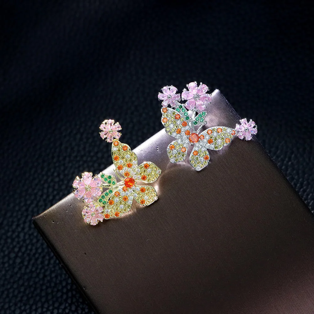 SISSLIA Zircon Crystal Enamel Animal Brooches Pin Rhinestone Butterfly Brooches For Women