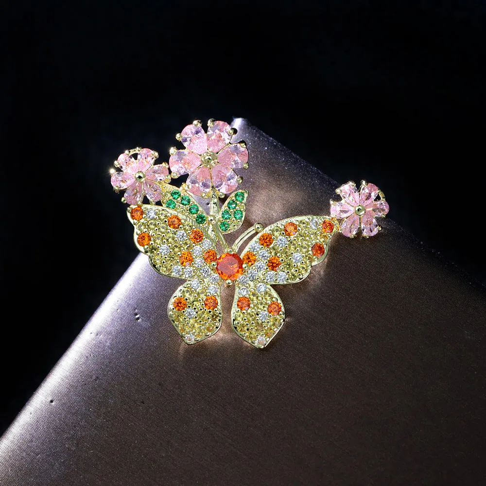 SISSLIA Zircon Crystal Enamel Animal Brooches Pin Rhinestone Butterfly Brooches For Women