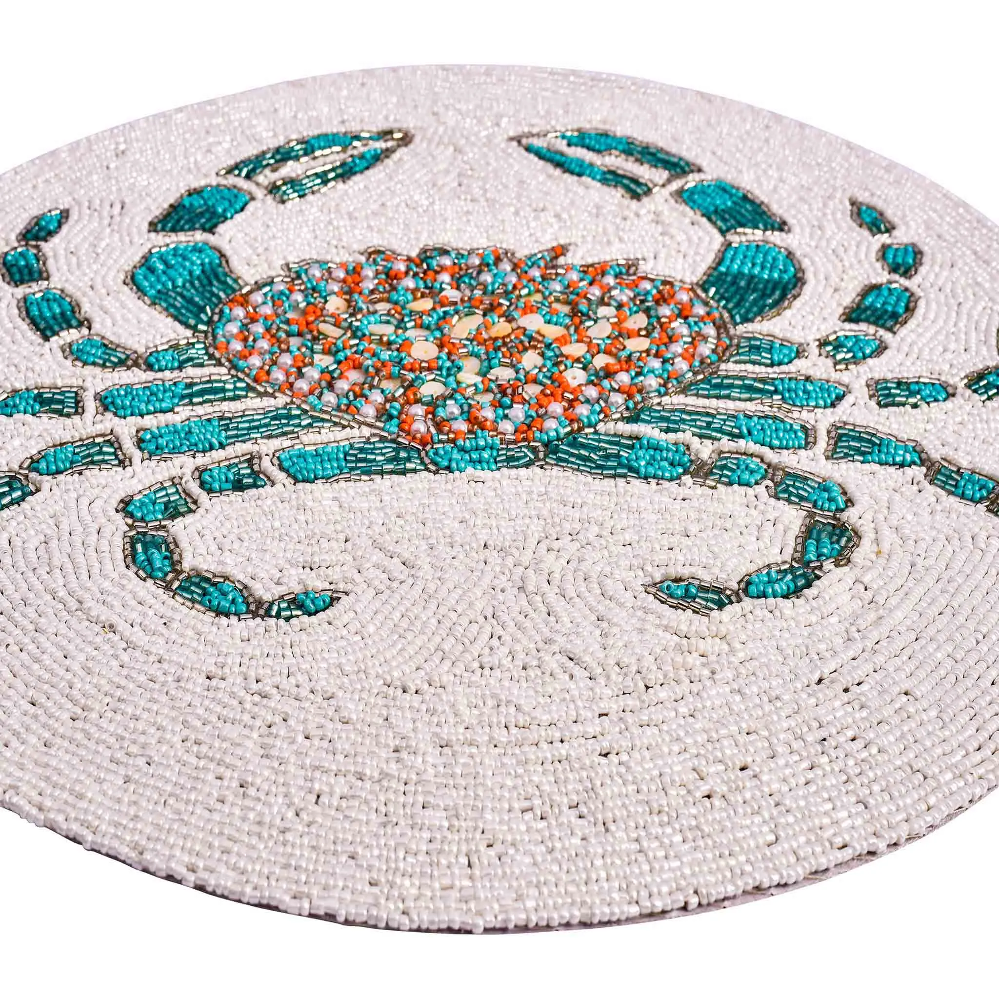 Stay Salty Beaded Placemat in Cream & Teal, Set of 2