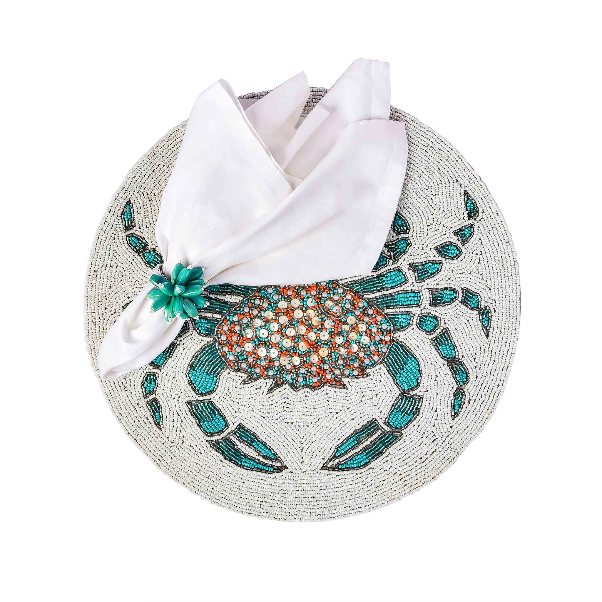 Stay Salty Beaded Placemat in Cream & Teal, Set of 2