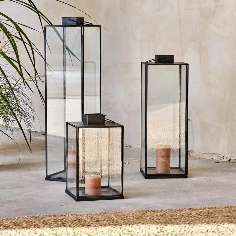 Tall Antiqued Metal Box Lantern - Sienna - Three Sizes