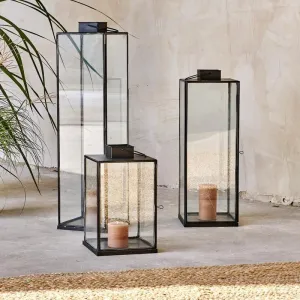 Tall Antiqued Metal Box Lantern - Sienna - Three Sizes