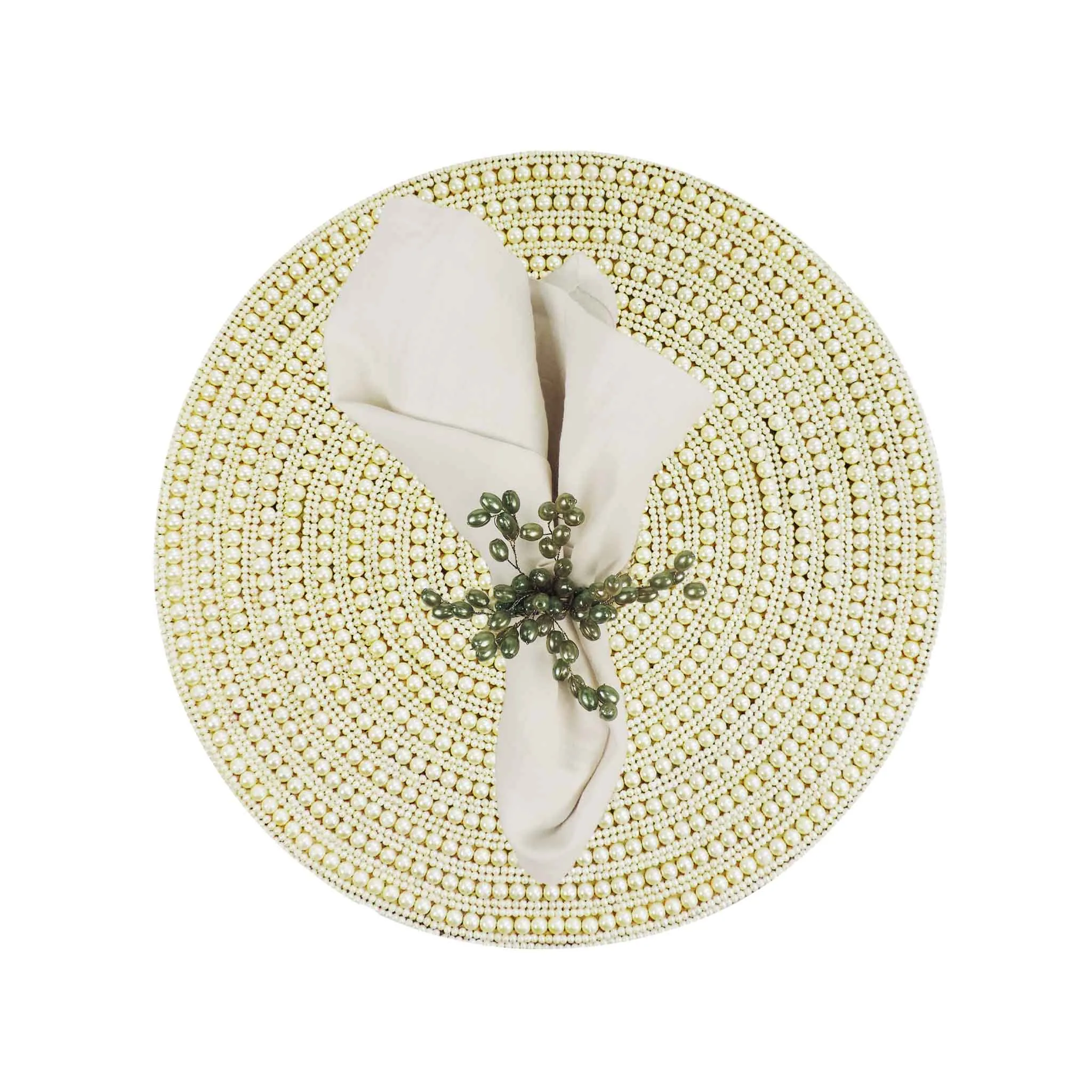 Whirl Bead Embroidered Placemat in Cream, Set of 2