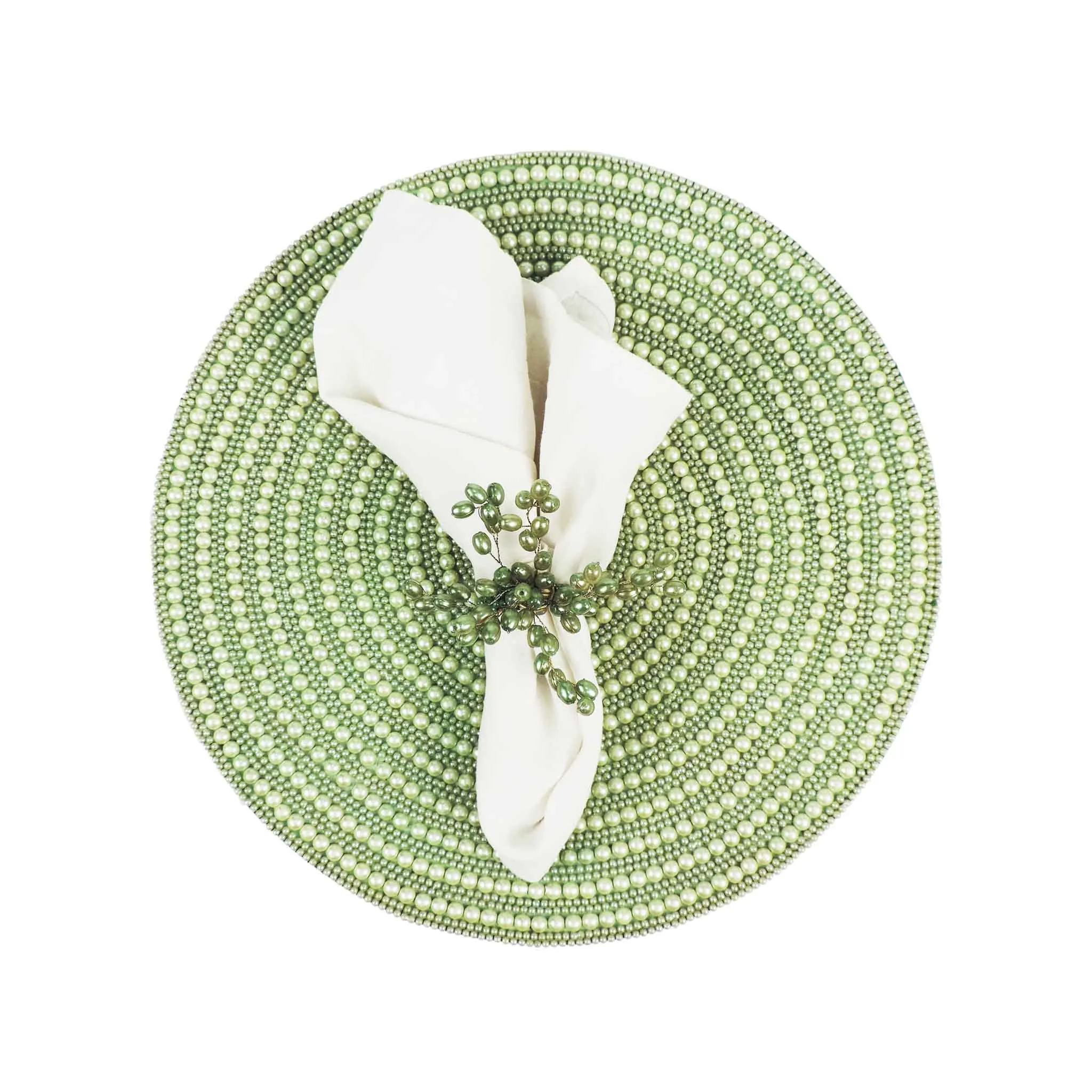 Whirl Bead Embroidered Placemat in Light Green, Set of 2