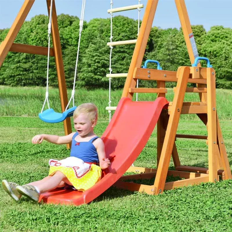 Wooden Swing Set with Slide