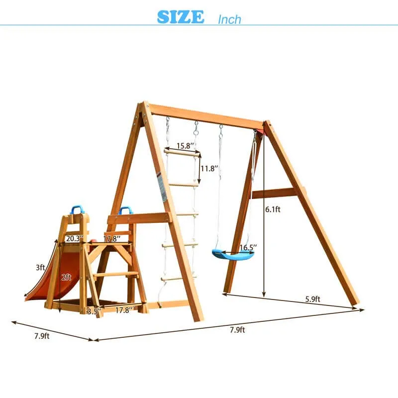 Wooden Swing Set with Slide